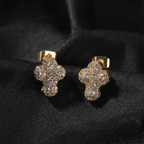 Men’s Inlaid Diamond Cross Earrings - European-American Style High-End Luxury Fashion Ear Accessories, Matching Couple Set with Adjustable Daily Wear Bible Verse Collarbone Chain & Daughter-Style Bracelet, Men’s Earrings