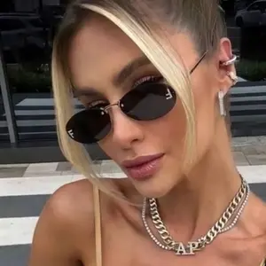 F-Logo Diamond Sunglasses💫 Petite Oval Cut-Edge Frame! Minimalist Luxury with Statement Detail. #AlphabetGlasses #BlingAccent"