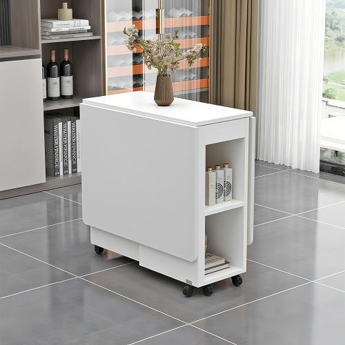 [Bellemave]5-piece set/Folding Drop Leaf Dining Table Set for 4 with 4 Chairs, Space Saving Foldable Dining Table with Storage and 6 Wheels, 47.2 inch D x 23.6 inch W x 30.3 inch H, White