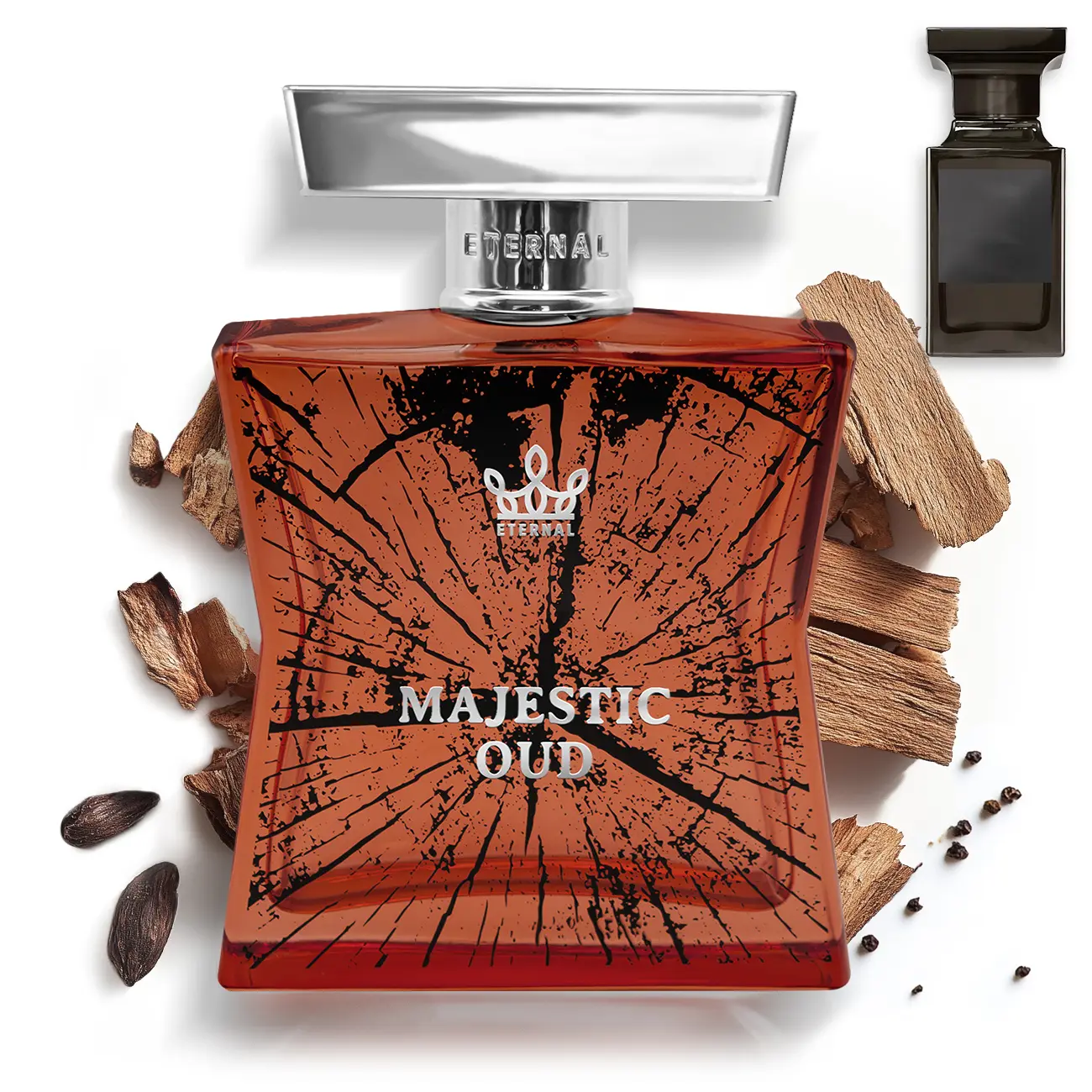 Eternal Majestic Oud - Inspired by Oud Wood - 3.4 oz (100ml) - EDP - Long-lasting - Vegan - Clean Ingredients - Unisex Perfume Spray for Men & Women - 2000 sprays per bottle Eau De Parfum Aromatic Floral