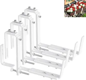 Adjustable Window Box Brackets for Planter Box, Heavy Duty Wall Mounted Hooks Hangers for Flower Baskets Holder Durable, Hanging Brackets for Fence Patio Garden Balcony(4 Packs)