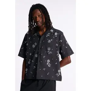 Chrome Bloom Cuban Button Up Shirt - Black