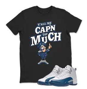AJ 12 French Blue Sneaker T Shirt Match C Captain, Jordan 12 French Blue Youth and Adult T shirt, French Blue 12s Outfit, Gildan 5000 Unisex Shirt, Casual Everyday Wear