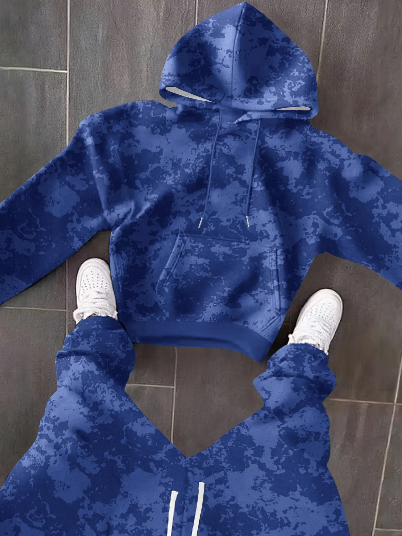 Men's Tie-Dye Camouflage 2-Piece Set, Streetwear Long Sleeve Graphic Hoodie and Drawstring Athleisure Jogger Pants, Clothes, 2 Pcs Set