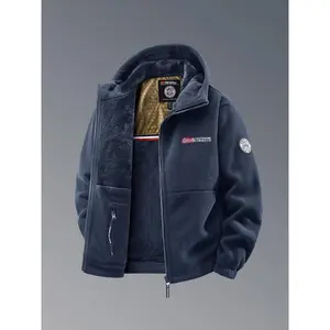 Men's Hooded Fleece Jacket, Thickened Polar Fleece, Casual Fall & Winter Outerwear, Warm Zip-Up Coat for Men