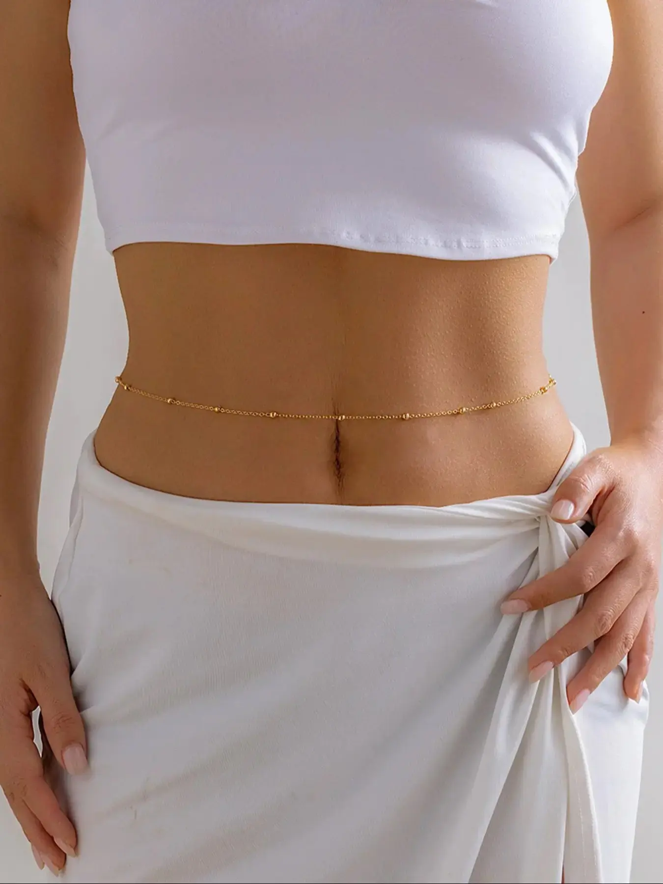 Women's Waterproof Stainless Steel Waist Chain, Rust-Resistant Beaded Body Chain, Summer Beach Vacation Accessory, Random Bead Count, Waistbeads, Body Jewelry