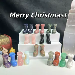 Natural Gemstone Boots Christmas Themed Decorative Gift Item Natural Crystal And Semi-Precious Stone Boot Figurines, Display Crystal Suitable for Christmas Holiday Gifts