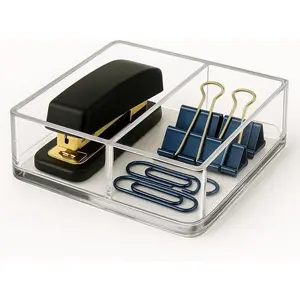 Durable Stylish Paper Clip Holder with Adjustable Compartment, Includes Premium Gift Box, Great Christmas Gift, Desktop Organizer for Office Supplies & Sticky/Post it Note Holder