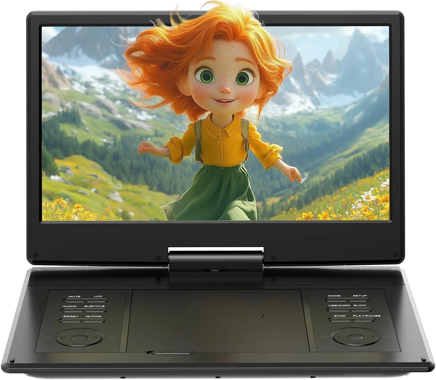 15.7" Portable DVD Player with 14.1"  Swivel Screen, 6-Hour Rechargeable , Dual Speakers, USB/SD/TV Sync, Supports Multiple Disc Formats, Black [Not Support Blu-Ray]