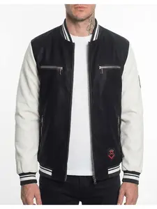 Men's PU Leather Color-Block Zipper Jacket, Baseball Collar Casual Biker Leather Jacket, Local Stock