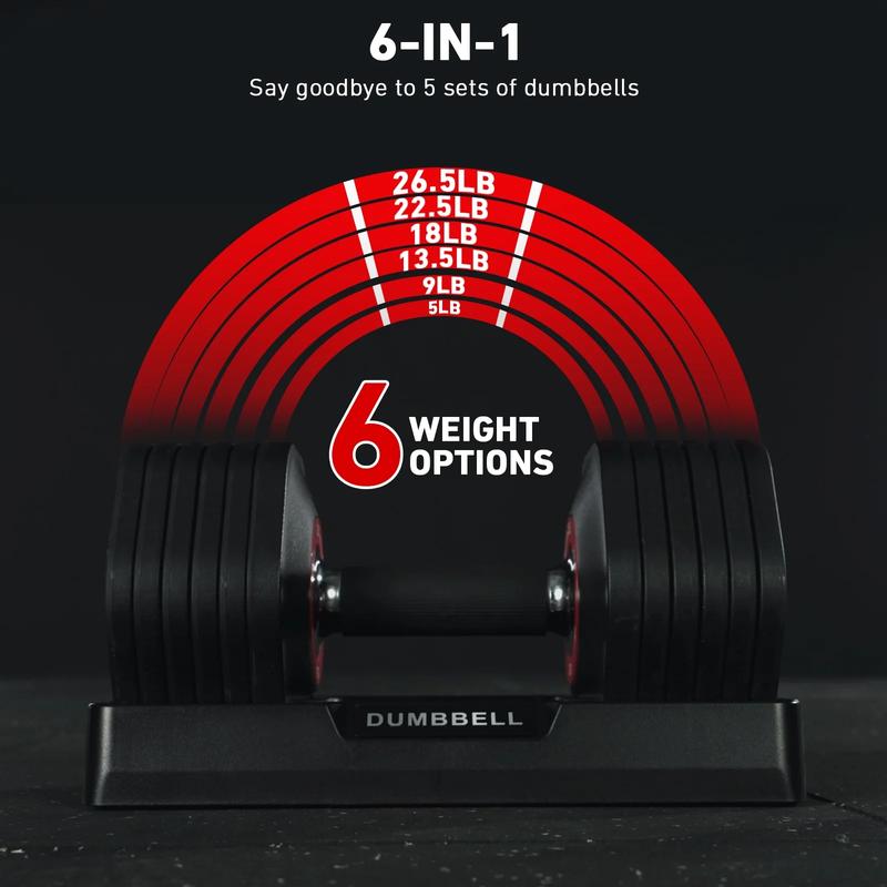 MIKOLO Adjustable Dumbbells Set 53LB Total 2 Weights 5-26.5LB 1-Second Adjustable Anti-Slip Handles Home Gym Equipment with 6 Weight OptionsMIKOLO