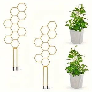 Two 14 "small climbing plant brackets, honeycomb metal garden trellis potted plant brackets with 20 cable ties, 15 plant labels, flower stem grapevine plant brackets, gold