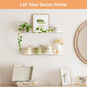 Transparent Acrylic Wall Mounted Shelf, No Drilling U-Shaped Divider, Floating Shelves for Bathroom Bedroom Living Room Decor, 2 Piece Set