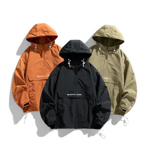 Hooded Outdoor Sports Pullover Windbreaker windbreakers Jacket in Polyester Material Tops Menswear Trench Beige