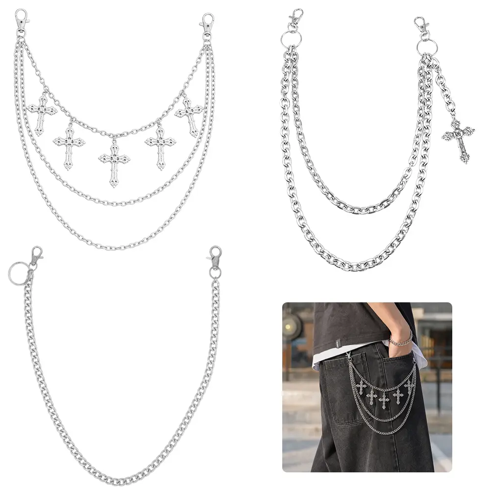 3Pcs Jeans Chain Belt Waist Pocket Pants Chains Y2k Belt Punk Accessories Body Belly Goth Chain for Women Men sohochic