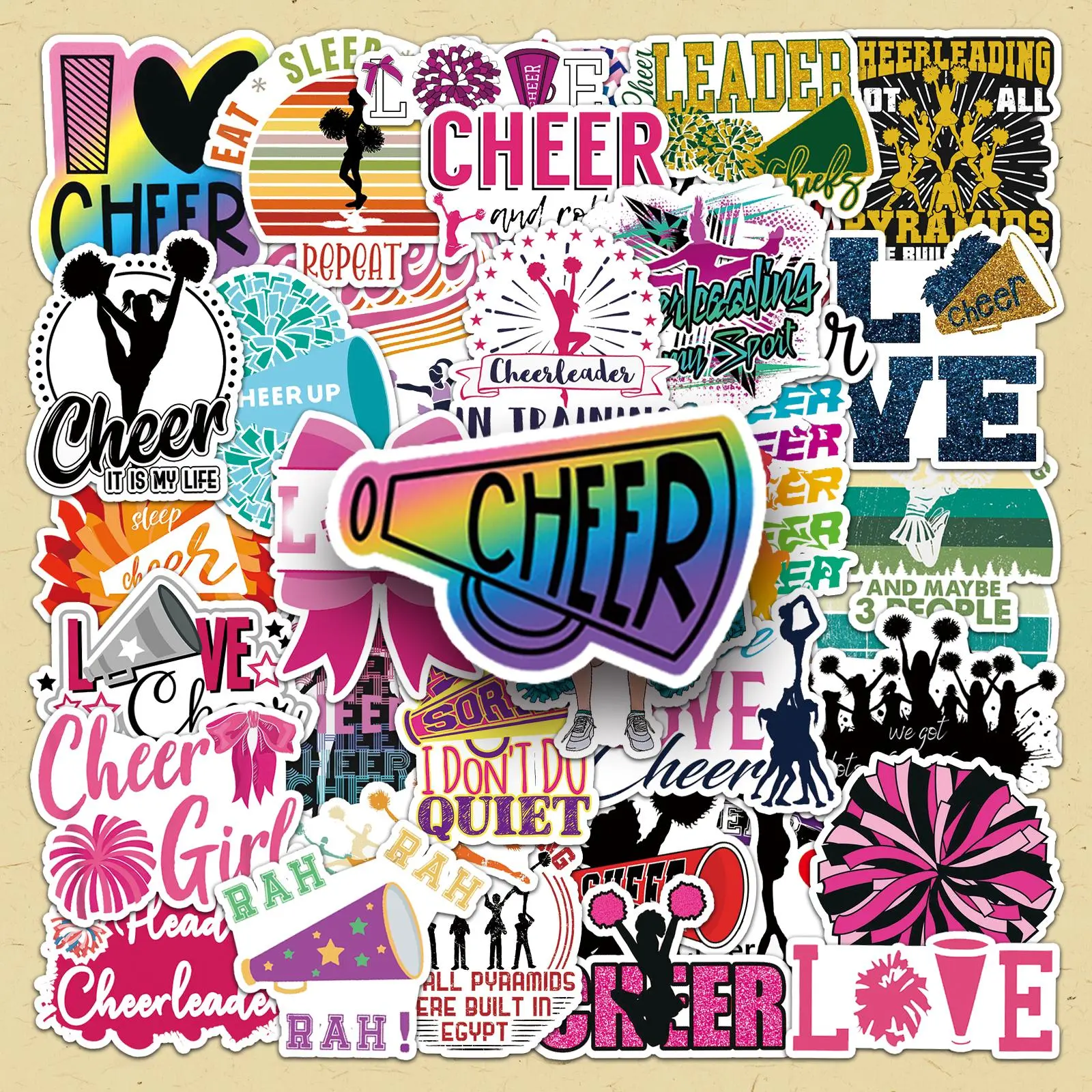 Cheerleader Themed Sticker, 50pcs/set Colorful Self Adhesive Decor Paper, Decor Sticker for Gift Greeting Card Water Bottle Laptop Phone