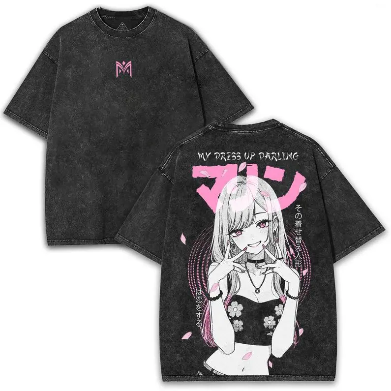 Marin Kitagawa Anime Graphic Men's Casual T-Shirt - Unisex Oversized Cotton Tee, Double-Side Print, Round Neck, Washed Texture, Baggy, S-3XL, Cold Wash, Streetwear Vibe, Standout, Budget-Friendly Price