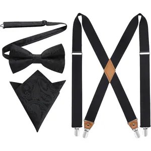 Bow Tie and Suspenders for Men Elastic X- Suspender and Bowtie Set Adjustable Braces for Wedding Tuxedo