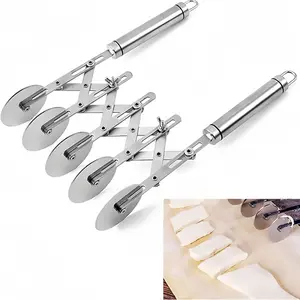 5-Wheel Pastry Cutter Stainless Steel Pizza Slicer Multi-Round Dough Cutter Rolling Pin Cookie Cutter Divider with Handle