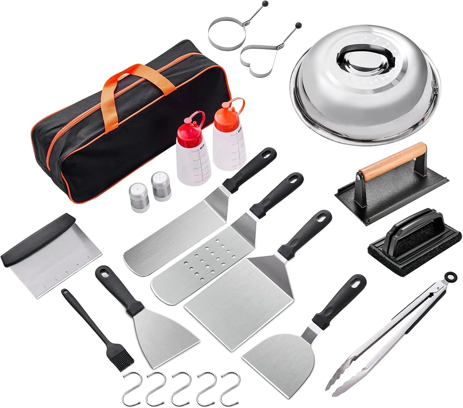24Pcs Griddle Accessories Kit for Blackstone & Camp Chef Stainless Steel Grill Tools Set with Spatulas Scraper Basting Cover & Portable Storage Bag Perfect for Outdoor BBQs