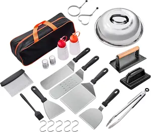 24Pcs Griddle Accessories Kit, Flat Top Grilling Accessories for Blackstone and Camp Chef, Perfect Grill Spatula Set Tools, Basting Cover, Scraper for Outdoor Barbecue (24 PCS Accessories KIT)