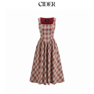 Cider Linen-blend Square Neck Ruffle Midi Dress