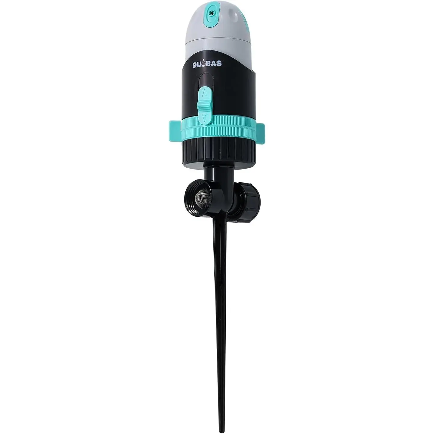 QUOBAS Lawn Sprinkler for Yard, 4 Pattern Sprinkler with 360° Adjustable, Heavy Duty Metal Spike Base for Firm Soil, Large Area Watering up to 50ft, Water Sprinkler for Lawn, Garden, Kids Play