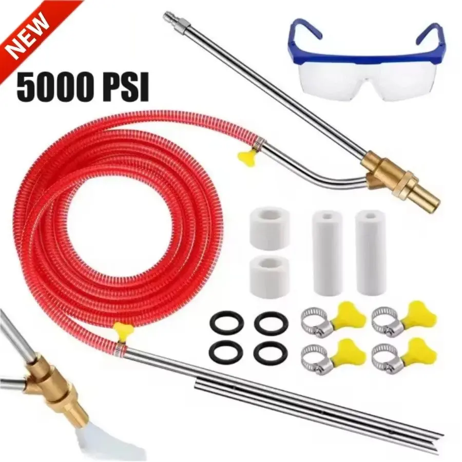 5000 PSI Pressure Washer Sandblasting Kit with Brass, Stainless Steel Components, Quick Connect Hose for Rust Removal, Baking Grease, Paint & Graffiti Cleaning, Scale Removal, Includes Goggles (Sports & Outdoor Use)