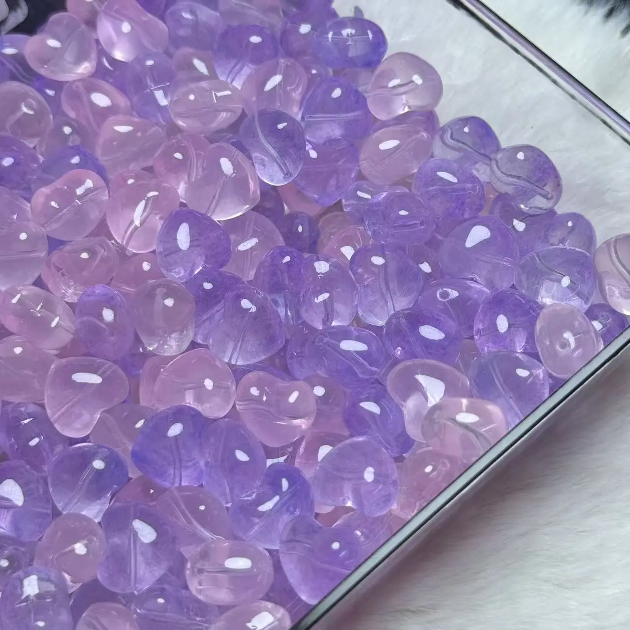 【A291】Pink‑Purple Side‑Drilled Heart Glass Beads, for Bead Stringing 75ml