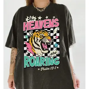 The Heavens Are Roaring Tshirt, Bible Verse Shirt, Religious Shirt, Christian Shirt, 80s Faith Shirt, 90s Aesthetic Clothing,Black-Hoodie-front Black-Sweatshirt-front