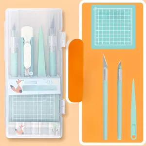 Complete DIY Scrapbooking Kit with Non-Expandable Handle, Pens, Carving Knives, Tweezers & Cutting Mats for Everyday Office Use
