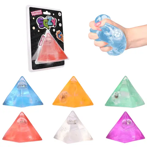 SQZY Pyramid - Light Up Gel Gem Squishy Fidget Toy – Viral Sugar Ball Style, Satisfying Solid Gel Squish, LED Stress Relief Sensory Toy, Anxiety Desk Toy, Kids & Adults