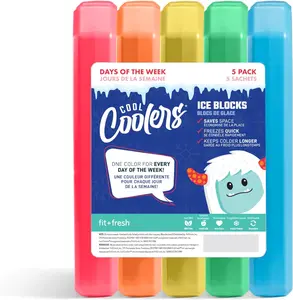 5 Pack Days of the Week Ice Blocks, Compact Reusable Ice Packs for Lunch Boxes & Coolers, Multi Colored