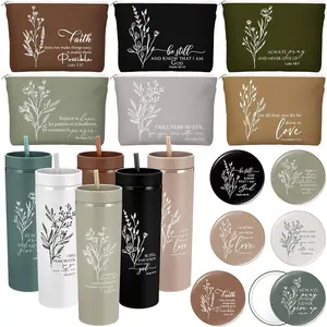 Fumete 6 Sets Christian Mothers Day Gifts for Women Bible Verse Skinny Tumbler with Lid Straw Religious Cosmetic Bag Compact Mirrors for Nurse Teacher Sund