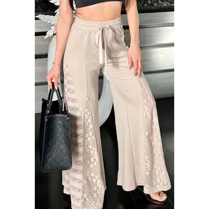 Boho Lace Patchwork Wide Leg High Pants