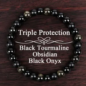 [Triple Protection Bracelet] Natural Stone 6mm Triple Protection Stretch Stackable Bracelet, Perfect Valentine's Day Jewelry Gift for Moms, Women And Loved Ones