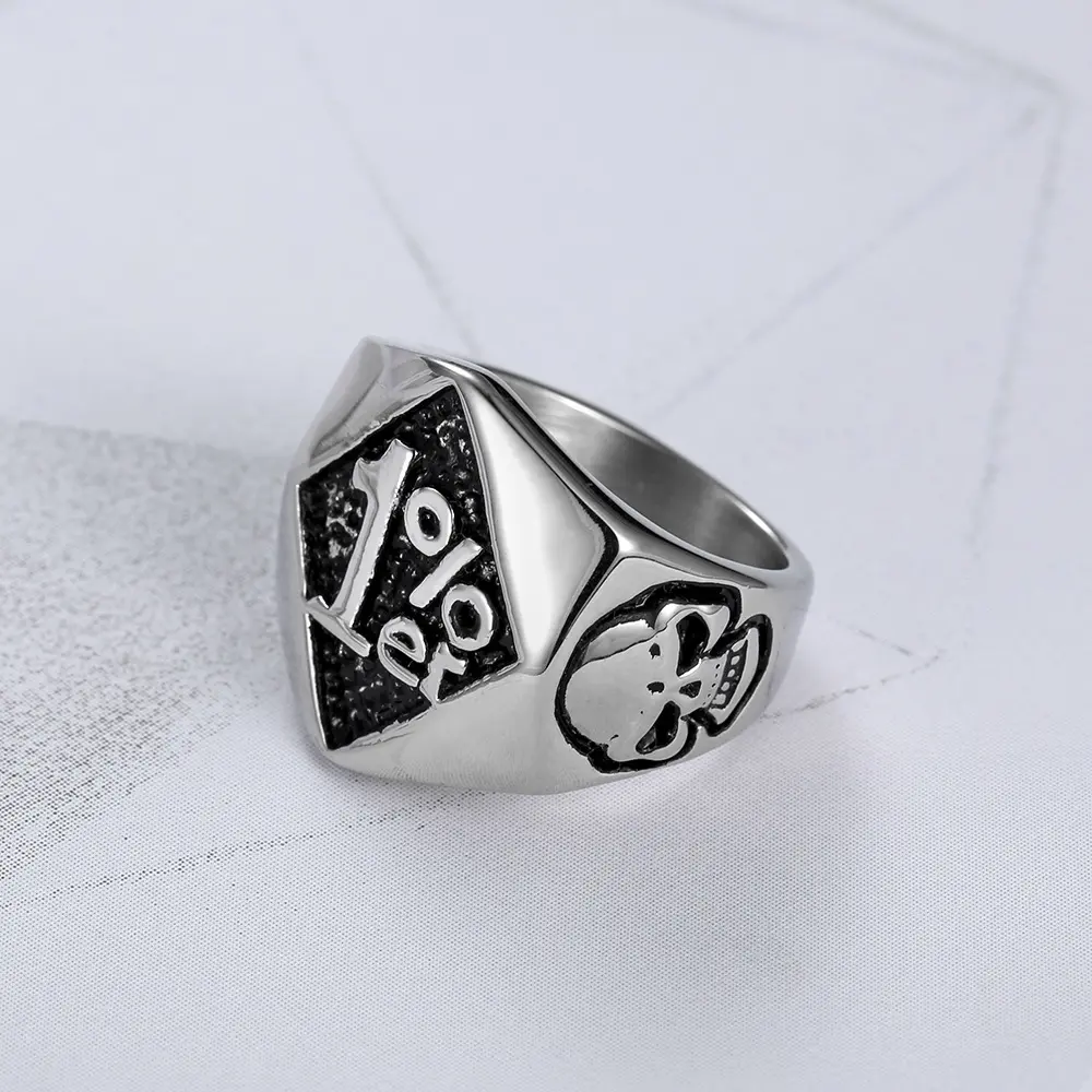 Men's Retro Stainless Steel Punk Style Ring - Geometric Skull Motif, Motorcycle-Inspired Daily Wear Ring, Sizes 7-15