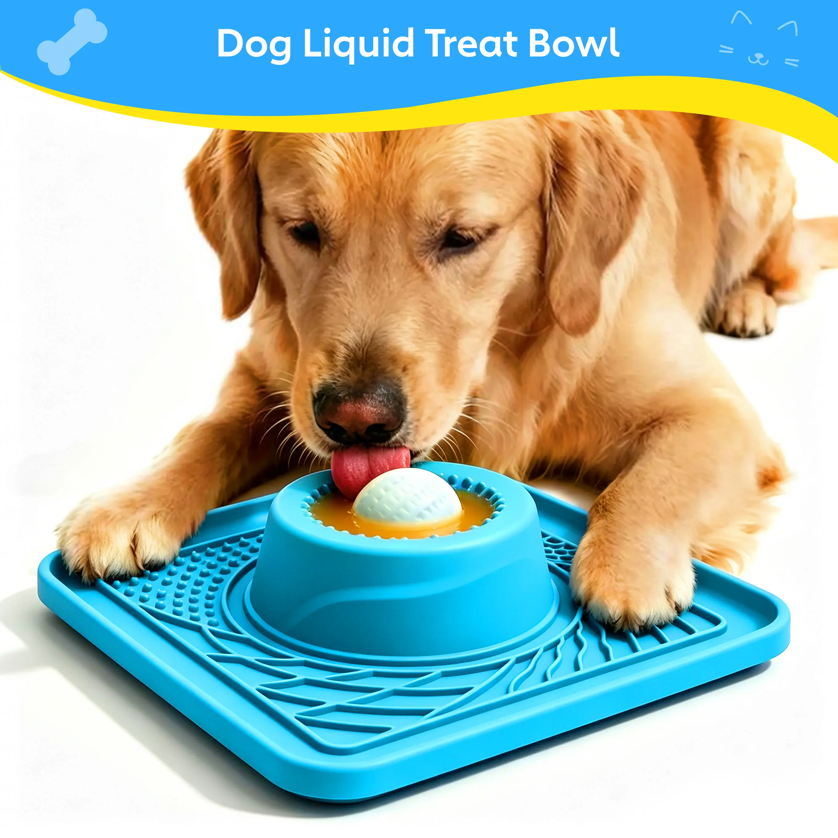 Dog Slow Feeder Bowl - Anti-Slip Liquid Treat Dispenser, Bone Broth & Yogurt Compatible, Dog Anxiety Relief Lick Toy, Dishwasher Safe Pet Feeding Accessory