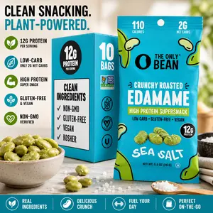 The Only Bean Crunchy Dry Roasted Edamame Snacks (Sea Salt), Healthy High Protein(11g) Keto Food, Low Carb Gluten Free Office Vegan Food 100 Calorie Snack Pack, 0.9oz 10 Pack