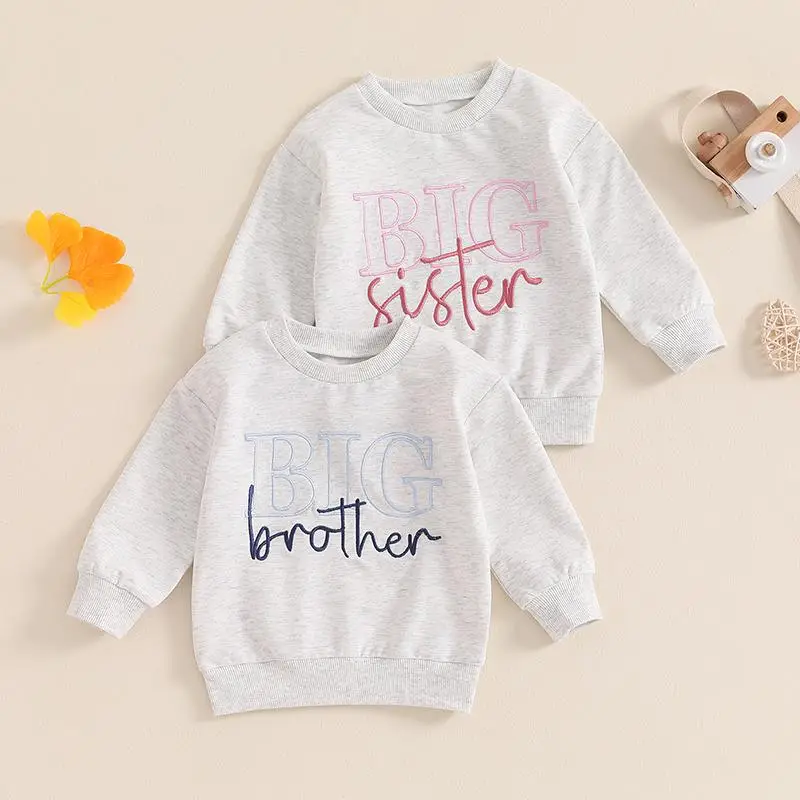 Big Brother Big Sister Sweatshirts Sister Brother Matching Clothes Letter Embroidery Crew Neck Long Sleeve Pullovers