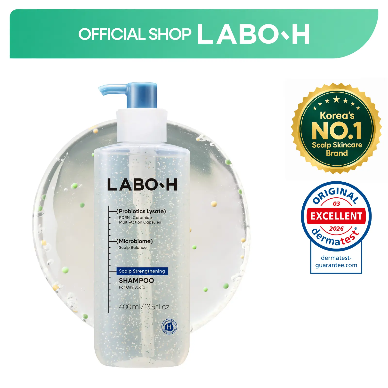 LABO-H Scalp Strengthening Shampoo for Oily Scalp | 72% Less Sebum | Triple-Action Capsule Hair Growth Shampoo | Korean Haircare