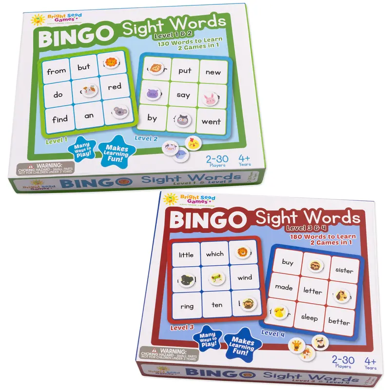 Bright Seed Games 2-in-1 Bingo Sight Word Game Set for Kindergarten Students, 4-8 Years, 4+ and Up, 130 Sight Words, Early Readers Tool, Enhances Reading & Early Literacy Skills