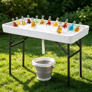 4Ft Foldable Ice Cooler Table, Rustproof Metal Frame, Drain Hole & Free Table Skirt, 440LBS Capacity for Outdoor Party Camping Picnic summervibes