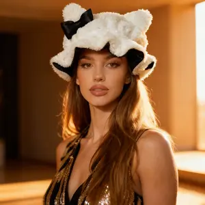Luxury Kitty Teddy Bonnet-Adjustable,Daily Hair Care and Protection with SatinLining & Cute Ears No Frizz All ComfortStylish Curl Protection for Daily Hair Care Durable Halloween Party hair bonnet,Cute Comfortable Stylish