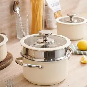 Korean Style Stainless Steel Steamer with Lid, Double Layer Design Steamer, Suitable for Boiling and Steaming, Suitable for Gas and Electric Stoves