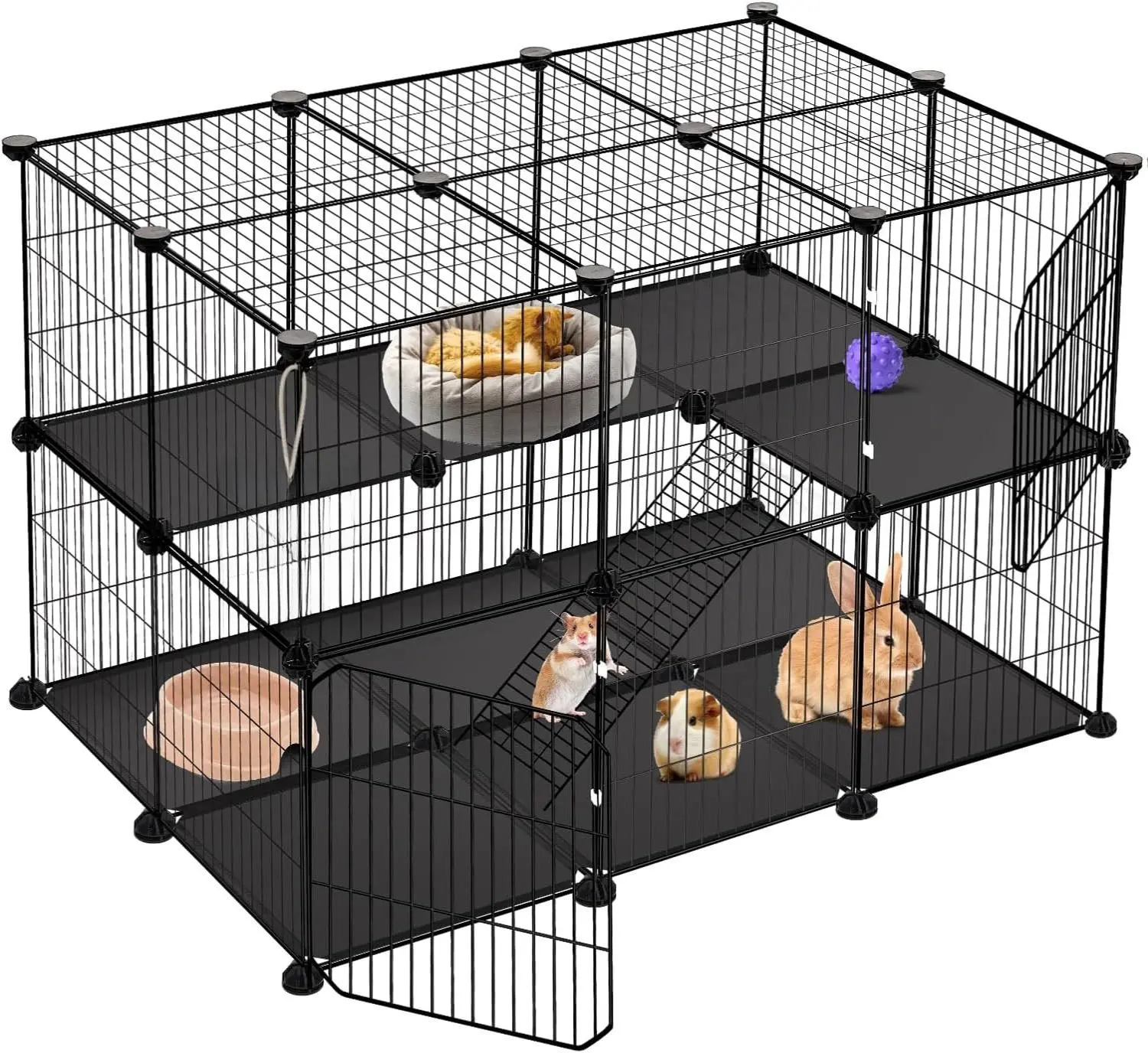 41 Panels Pet Playpen, 35.4" L x 23.6" W x 23.6" H Small Animal Playpen with 2 Doors, C&C Cage for Guinea Pigs,Rabbit,Bunny,Hedgehogs, Puppy Play Pen Indoor Outdoor, Two-Story Chicken Play Pen