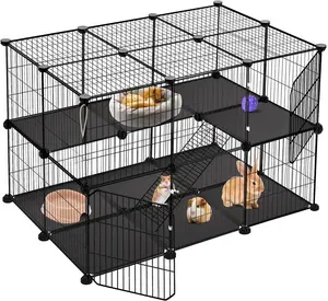 41 Panels Pet Playpen, 35.4" L x 23.6" W x 23.6" H Small Animal Playpen with 2 Doors, C&C Cage for Guinea Pigs,Rabbit,Bunny,Hedgehogs, Puppy Play Pen Indoor Outdoor, Two-Story Chicken Play Pen