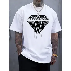 Men'S Diamond Bandana Graphic T-Shirt - Black & White Streetwear Tee, Soft Breathable Crew Neck Shirt for Everyday & Formal Outfits - Ideal Birthday/Father'S Day Gift for Men, Boys grandma's  favorite  shirt trendy t-shirt