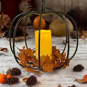 Amish Artisans Handcrafted 12" Wrought Iron Pumpkin Candle Holder Made in the U.S.A. Farmhouse Decor from Lancaster County Pennsylvania