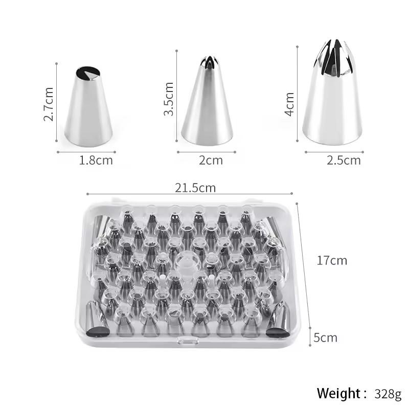 52 Pcs Stainless Steel Piping Tips Set with Storage Case, 2 Cake Nails & Coupler - Icing Tips Kit for Cake Decorating, Cupcakes, Cookies, Baking Tools for Beginners & Pros